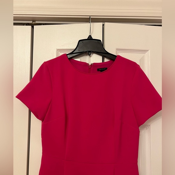 Ann Taylor Crew Neck Short Sleeve Flare Dress in Hot Pink - Picture 5 of 8